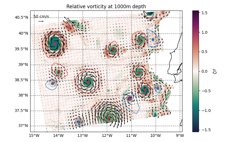 Relative vorticity at 1000m depth