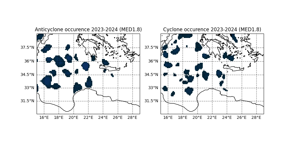Anticyclone occurence 2023-2024 (MED1.8), Cyclone occurence 2023-2024 (MED1.8)